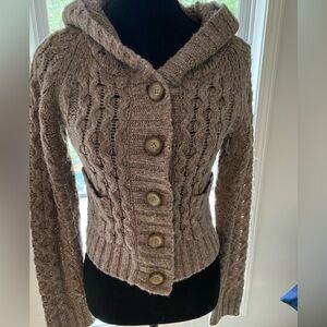 Free People Brown Cable Knit Hooded Sweater